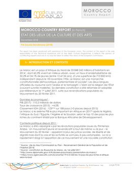 MOROCCO COUNTRY REPORT (In French) ETAT DES LIEUX DE LA CULTURE ET DES ARTS