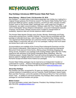 Key Holidays Introduces NEW Hoosier State Rail Tours