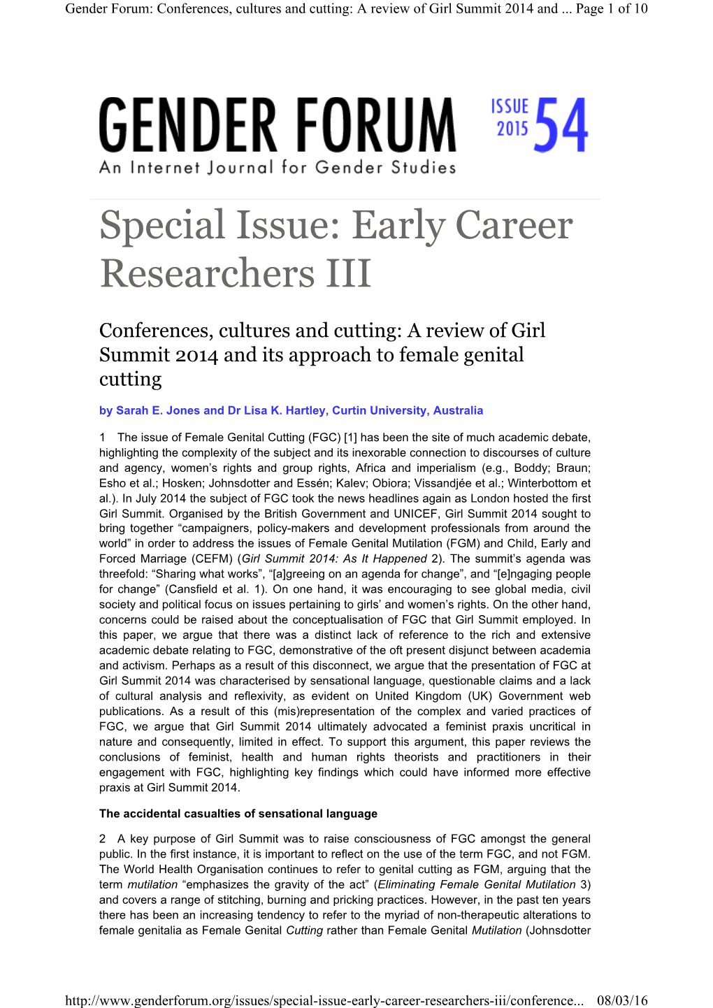 Special Issue: Early Career Researchers III