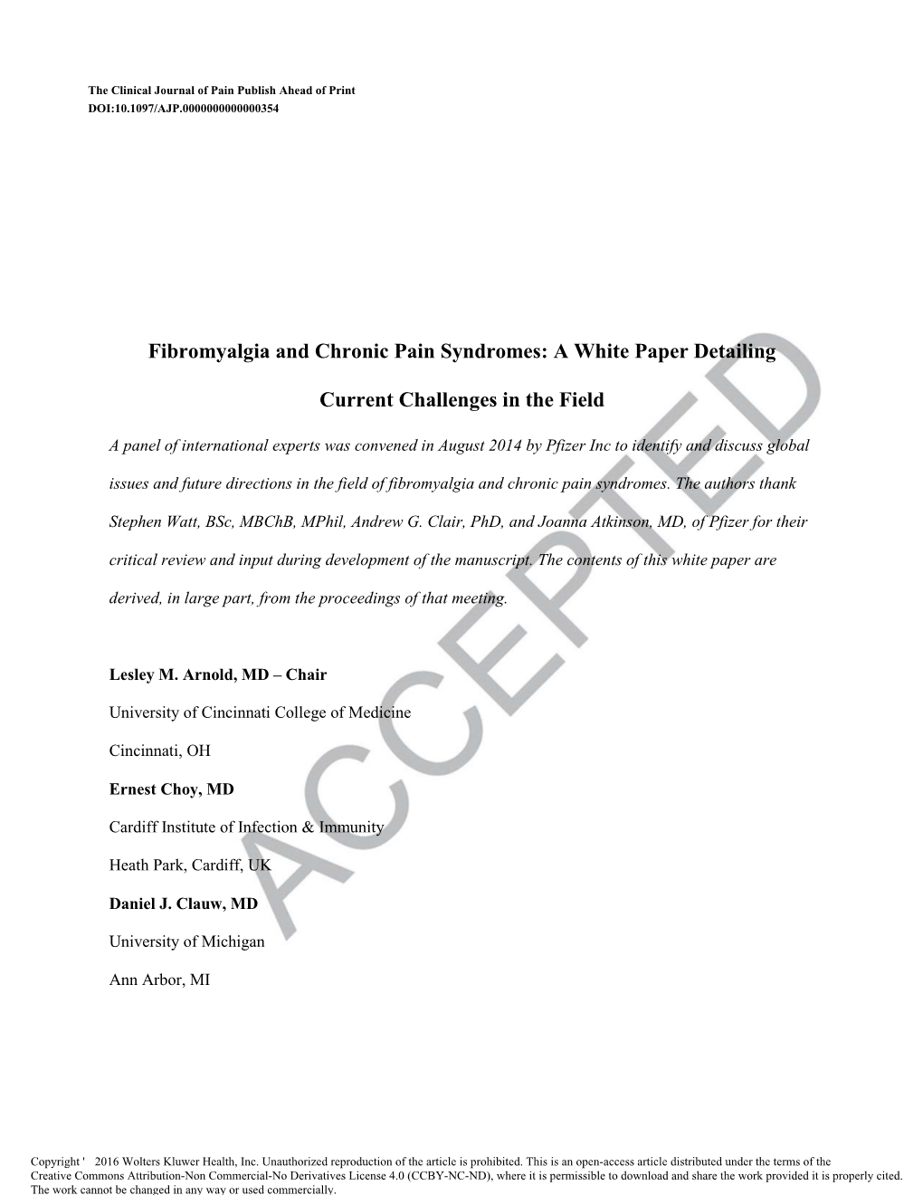 Fibromyalgia and Chronic Pain Syndromes: a White Paper Detailing