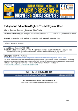 Indigenous Education Rights: the Malaysian Case