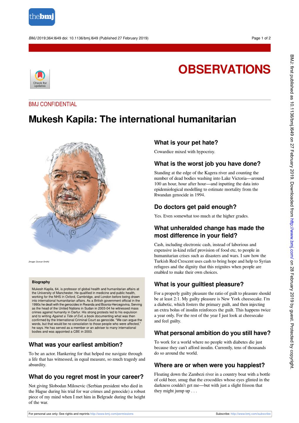 Mukesh Kapila: the International Humanitarian