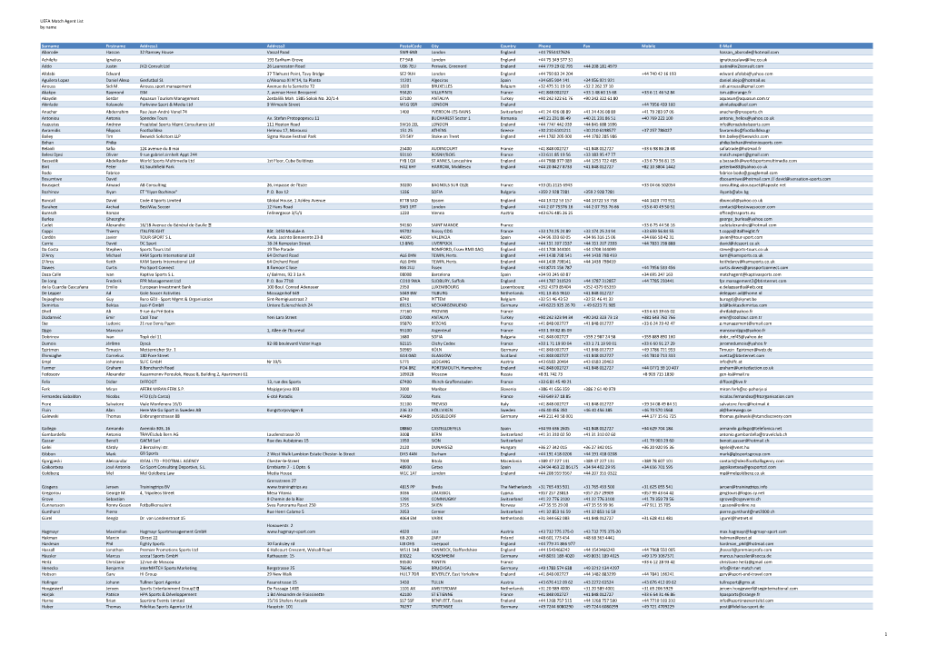 UEFA Match Agent List by Name