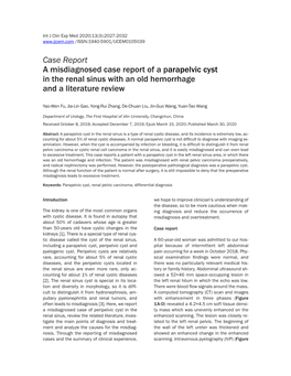 Case Report a Misdiagnosed Case Report of a Parapelvic Cyst in the Renal Sinus with an Old Hemorrhage and a Literature Review