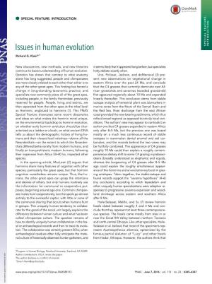 Issues in Human Evolution SPECIAL FEATURE: INTRODUCTION