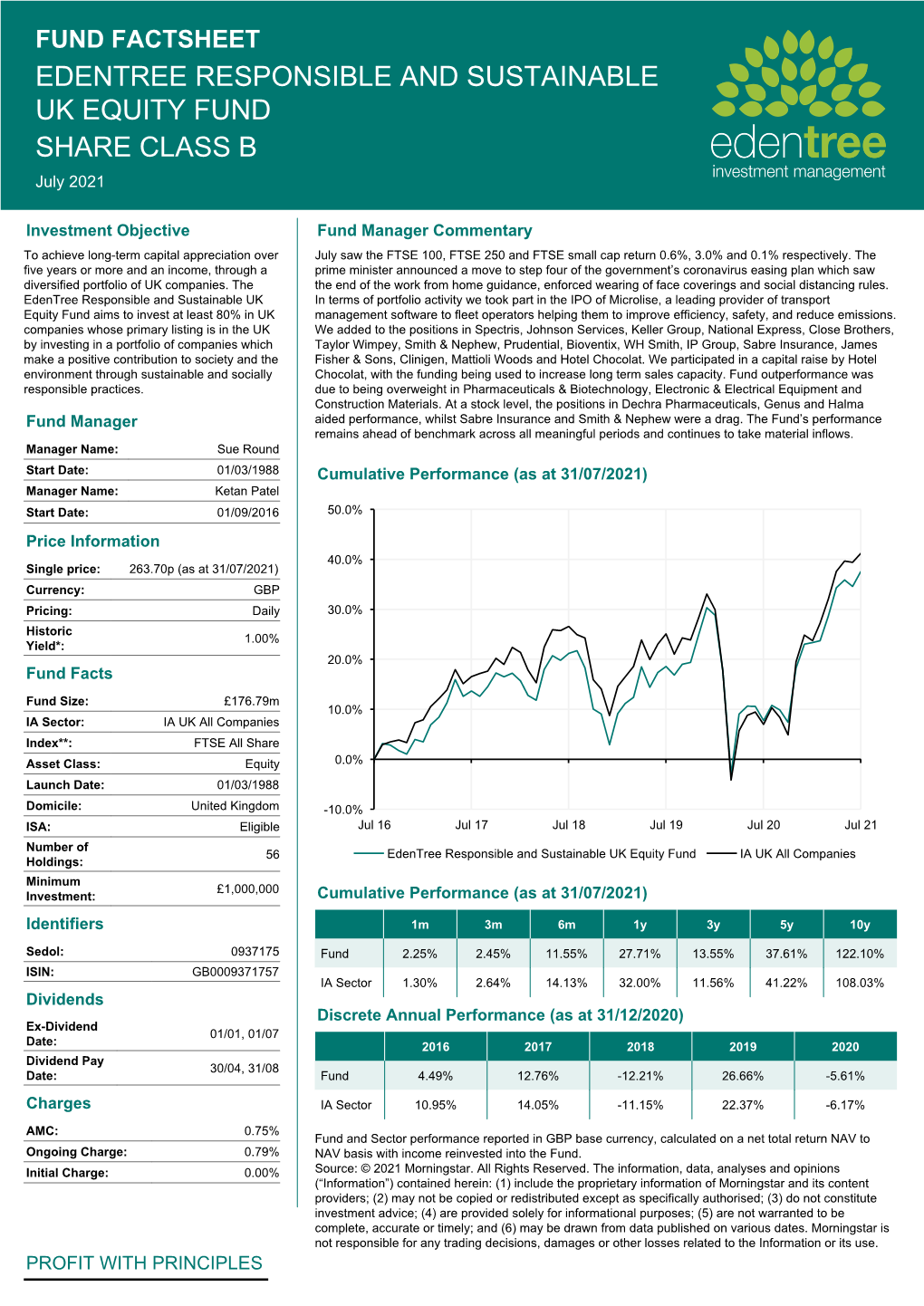 EDENTREE RESPONSIBLE and SUSTAINABLE UK EQUITY FUND SHARE CLASS B July 2021