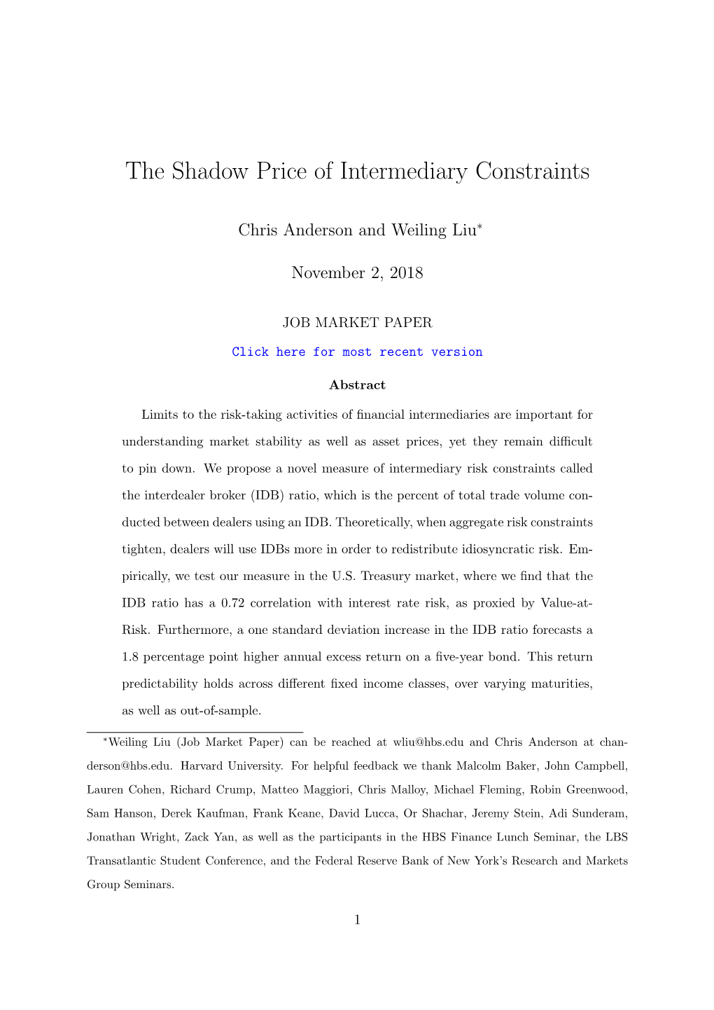 The Shadow Price of Intermediary Constraints