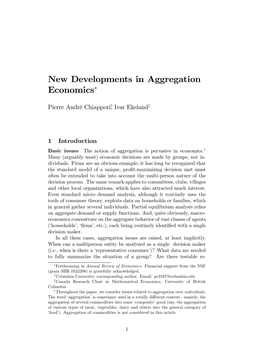 New Developments in Aggregation Economics"