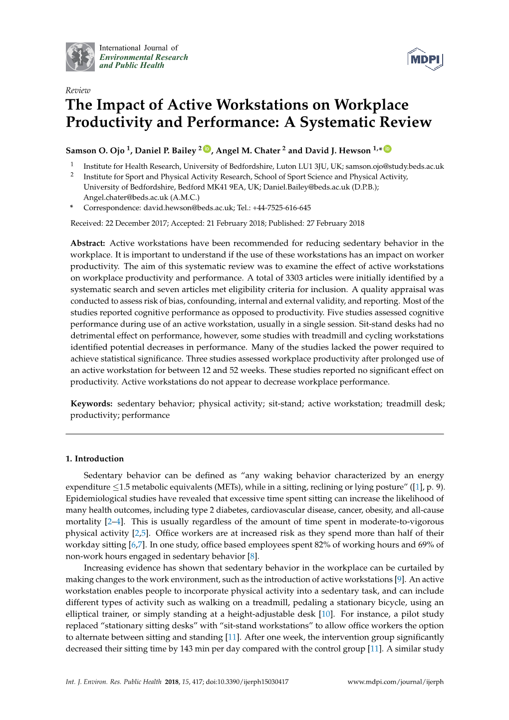 The Impact of Active Workstations on Workplace Productivity and Performance: a Systematic Review