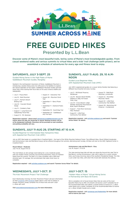 SUMMER ACROSS MAINE FREE GUIDED HIKES Presented by L.L.Bean