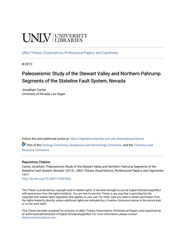 Paleoseismic Study of the Stewart Valley and Northern Pahrump Segments of the Stateline Fault System, Nevada