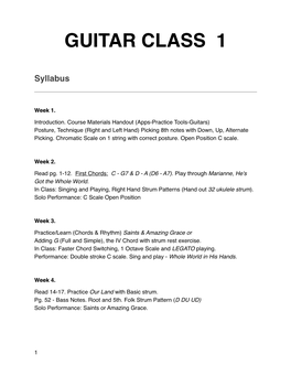 Guitar Class 1 Syllabus