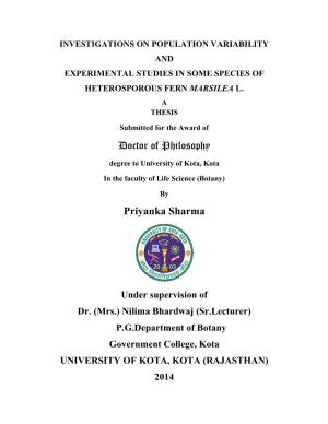 Doctor of Philosophy Priyanka Sharma