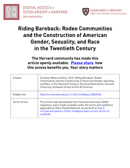 Riding Bareback: Rodeo Communities and the Construction of American Gender, Sexuality, and Race in the Twentieth Century