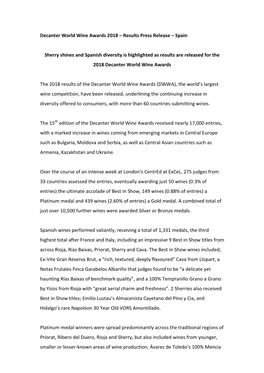 Decanter World Wine Awards 2018 – Results Press Release – Spain