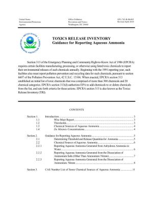 TOXICS RELEASE INVENTORY Guidance for Reporting Aqueous Ammonia