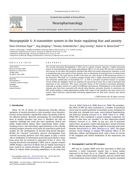 Neuropeptide S: a Transmitter System in the Brain Regulating Fear and Anxiety