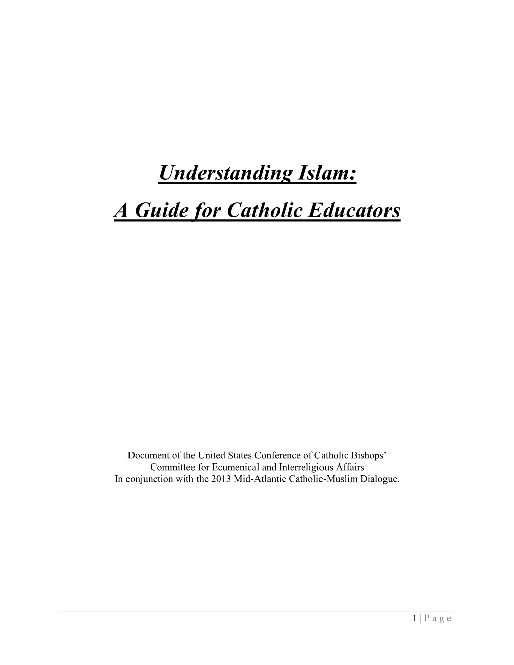 Understanding Islam: a Guide for Catholic Educators