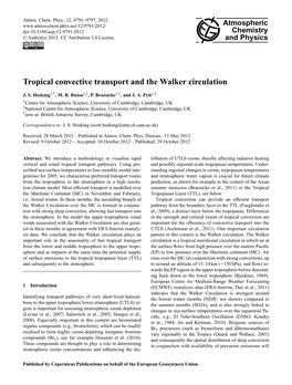 Tropical Convective Transport and the Walker Circulation