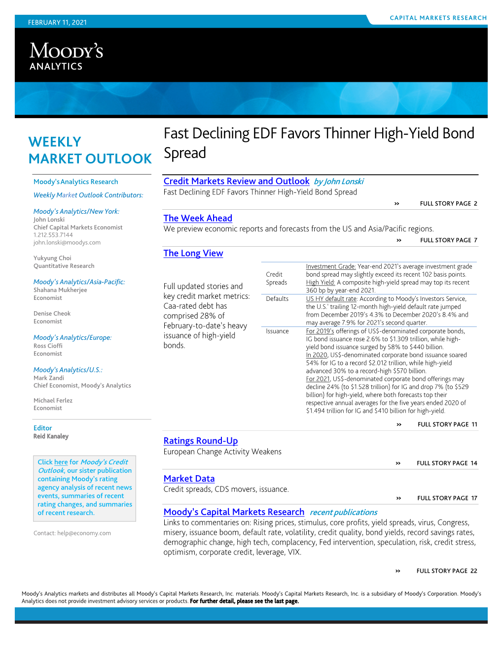 Fast Declining EDF Favors Thinner High-Yield Bond Spread