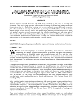 EXCHANGE RATE EFFECTS on a SMALL OPEN ECONOMY: EVIDENCE from TAIWANESE FIRMS Fujen Daniel Hsiao, University of Minnesota Duluth Lei Han, Niagara University