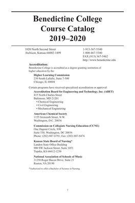 Benedictine College Course Catalog 2019–2020