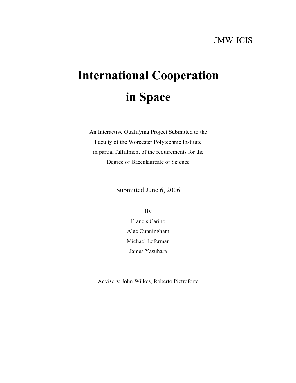 International Cooperation in Space (ICIS)