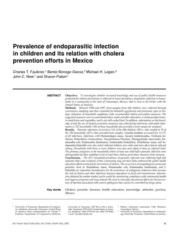 Prevalence of Endoparasitic Infection in Children and Its Relation with Cholera Prevention Efforts in Mexico