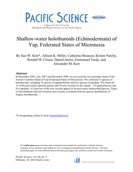 Echinodermata) of Yap, Federated States of Micronesia