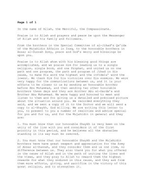 Letter to Special Committee of Al-Jihad's Qa'ida of the Mujahidin