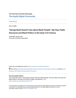 "George Bush Doesn't Care About Black People": Hip Hop, Public Discourse and Black Politics in the Early 21St Century