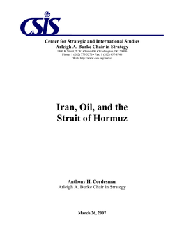 Iran, Oil, and the Strait of Hormuz