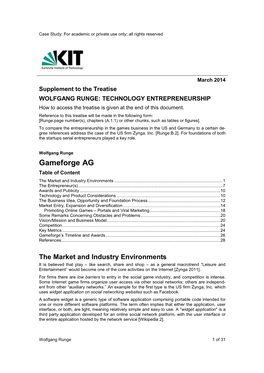 Gameforge AG Table of Content the Market and Industry Environments
