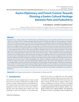 Gastro Diplomacy and French Cuisine: Towards Divining a Gastro-Cultural Heritage Between Paris and Puducherry