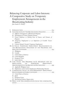 Balancing Corporate and Labor Interests: a Comparative Study on Temporary Employment Arrangements in the Broadcasting Industry Jane Laarni O