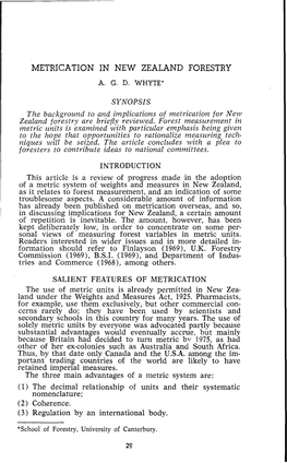Metrication in New Zealand Forestry A