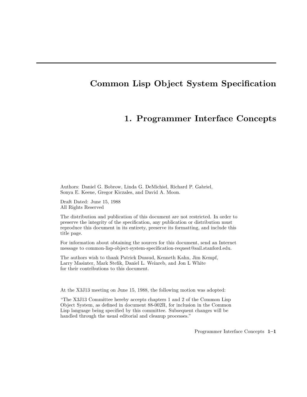 Common Lisp Object System Specification 1. Programmer