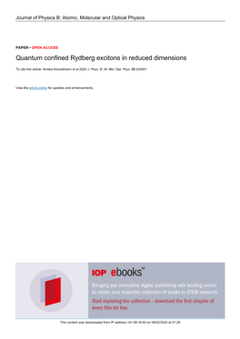 Quantum Confined Rydberg Excitons in Reduced Dimensions
