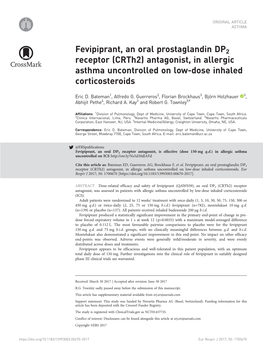Fevipiprant, an Oral Prostaglandin DP2 Receptor (Crth2) Antagonist, in Allergic Asthma Uncontrolled on Low-Dose Inhaled Corticosteroids