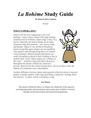 La Bohème Study Guide the Rimrock Opera Company