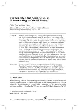 Fundamentals and Applications of Electrowetting: a Critical Review