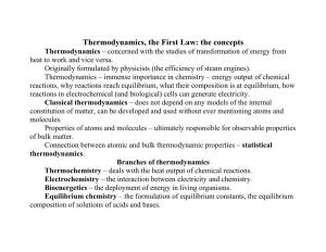 Thermodynamics, the First Law: the Concepts Thermodynamics – Concerned with the Studies of Transformation of Energy from Heat to Work and Vice Versa