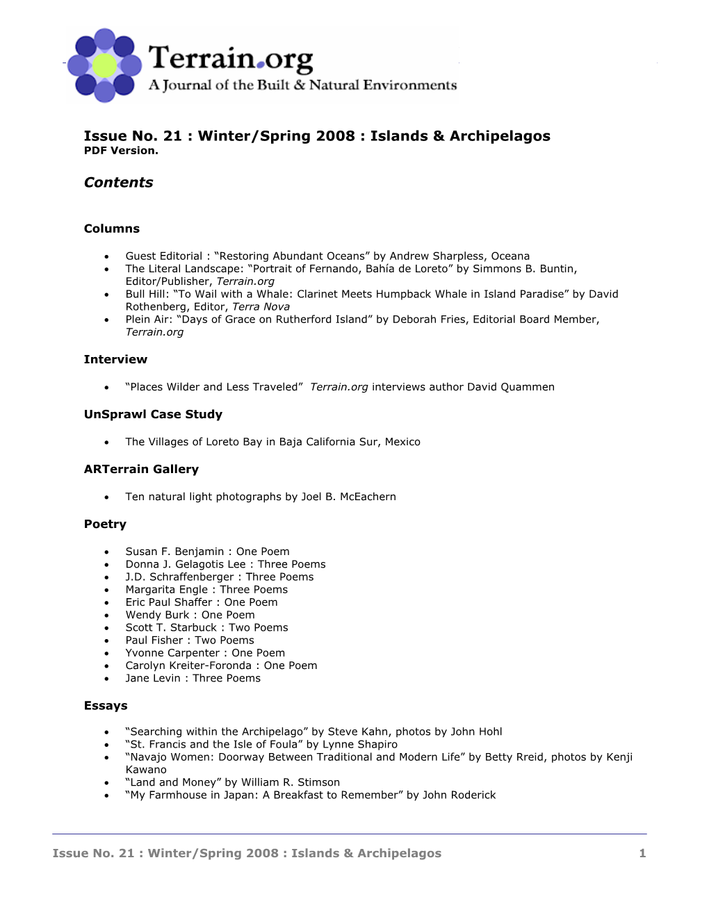 Winter/Spring 2008 : Islands & Archipelagos PDF Version