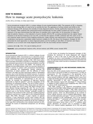 How to Manage Acute Promyelocytic Leukemia