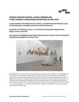 Sfmoma Presents Rafael Lozano-Hemmer and Tauba Auerbach Mixed Media Exhibitions in April 2020