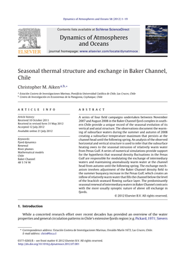 Seasonal Thermal Structure and Exchange in Baker Channel, Chile