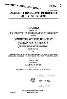 Hearing Before the Subcommittee on Criminal Justice Oversight of the Committee on the Judiciary United States Senate One Hundred Sixth Congress First Session