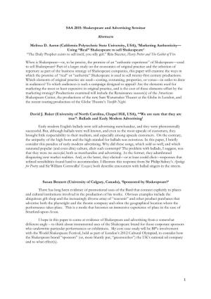 1 SAA 2015: Shakespeare and Advertising Seminar Abstracts