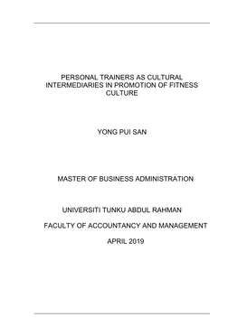 Personal Trainers As Cultural Intermediaries in Promotion of Fitness Culture