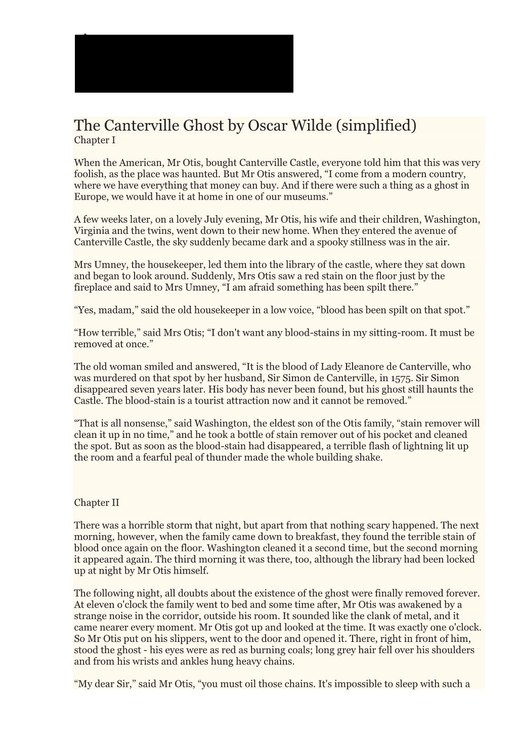 The Canterville Ghost by Oscar Wilde (Simplified) Chapter I